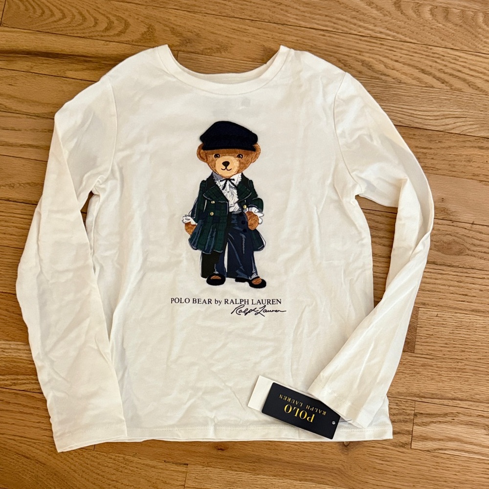 Ralph Lauren Kids white  Long Sleeve Polo Bear Shirt